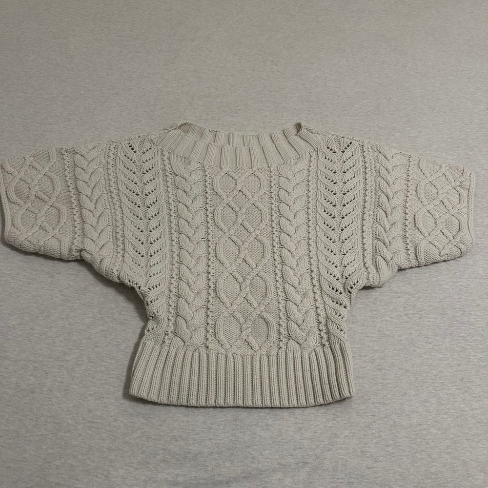 Express Womens XS Cream Beige Cable Knit‎ Batwing Short Sleeve Sweater Chunky